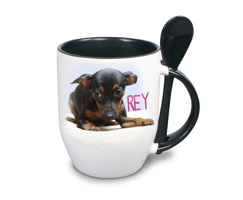 TAZA DE SUBL. CON INTERIOR, ASA Y CUCHARITA NEGRAS